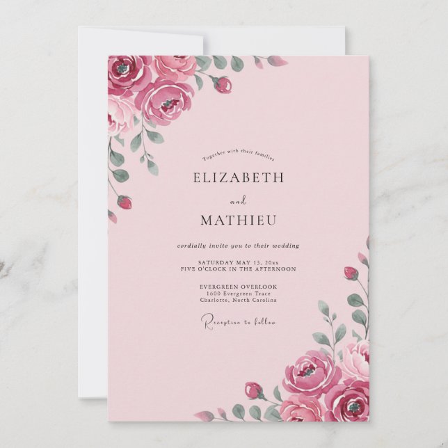 Convites Casamento Flor de Rosa Claro (Frente)