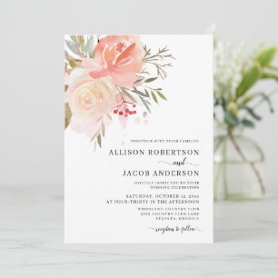 Convites Casamento Flor de Rosa Corado Aquarela Chic