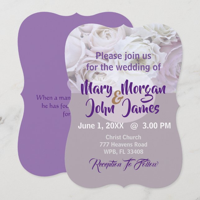 Convites Casamento Flor de Rosa Lilás Lavanda (Frente/Verso)