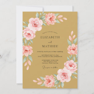 Convites Casamento Flor de Rosa Macia Dourada