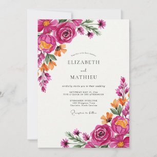 Convites Casamento Flor de Rosa Magenta