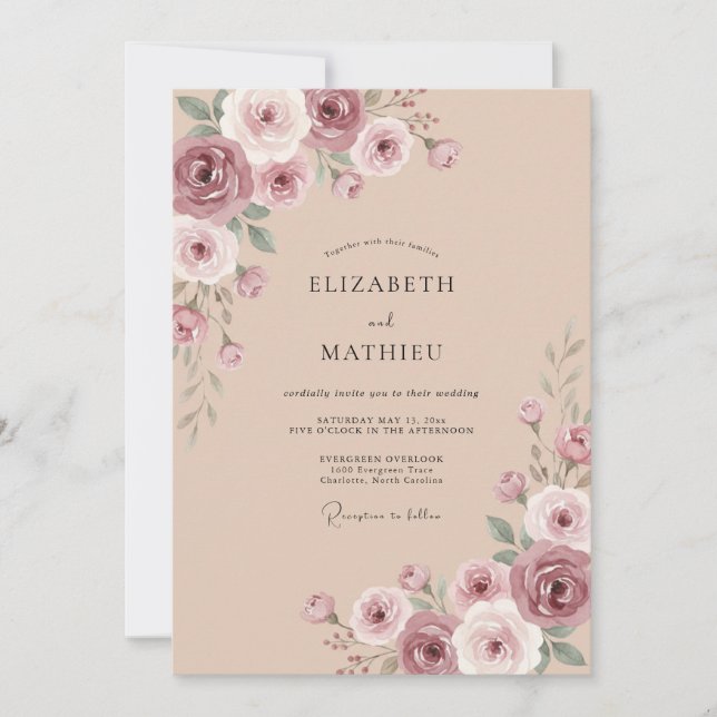 Convites Casamento Flor de Rosa Malva (Frente)
