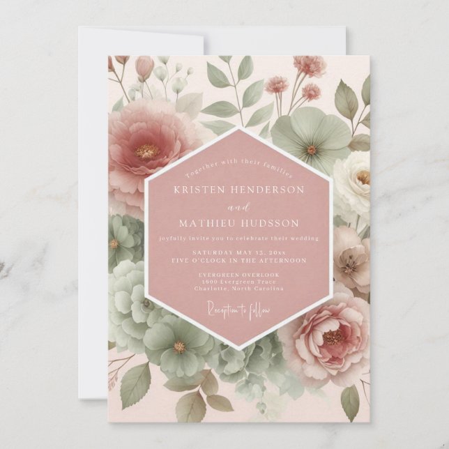 Convites Casamento Flor de Rosa Painterly (Frente)