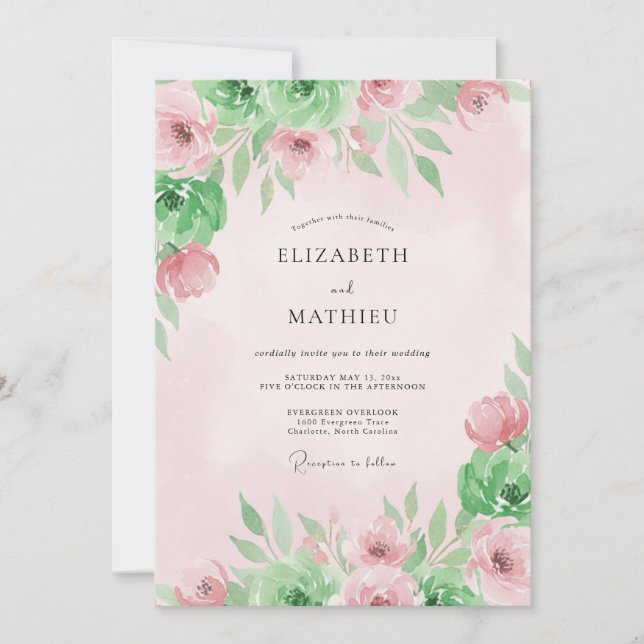 Convites Casamento Flor de Rosa Pastel (Frente)