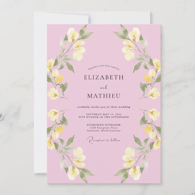 Convites Casamento Flor de Rosa Pastel Delicada (Frente)