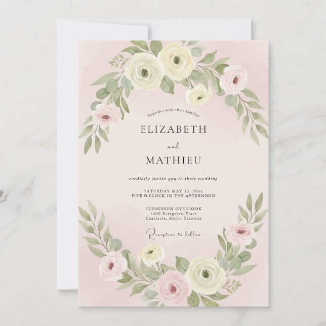 Convites Casamento Flor de Rosa Suave (Frente)