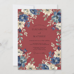 Convites Casamento Flor de Rubi Cobalto
