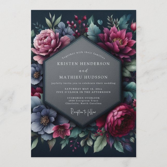 Convites Casamento Flor de Sabugueiro Slate (Frente)