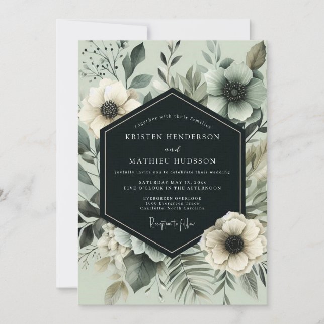 Convites Casamento Flor de Salsa Verde Pintado (Frente)