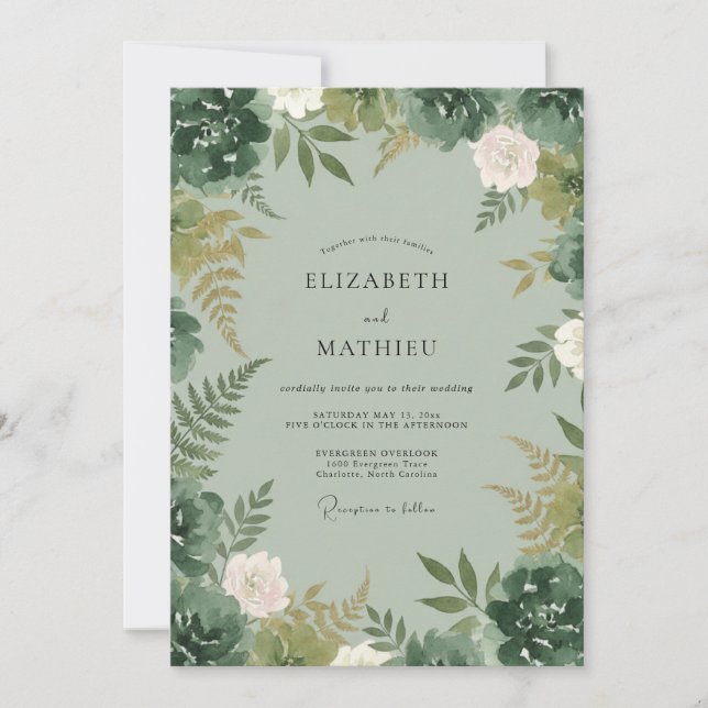 Convites Casamento Flor de Samambaia Celadon (Frente)
