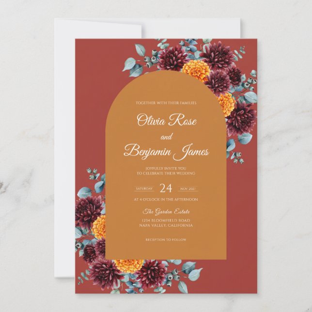 Convites Casamento Flor de Sienna Marrom (Frente)