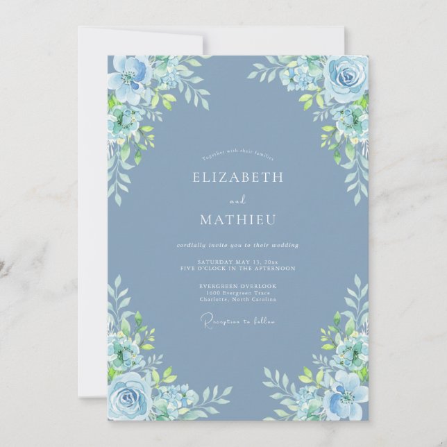 Convites Casamento Flor de Slate Azul Verdejante (Frente)