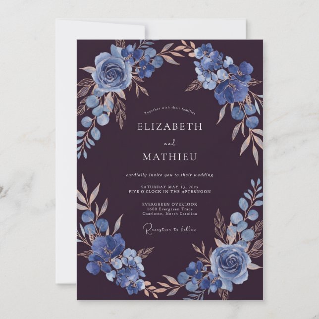 Convites Casamento Flor de Slate Berinjela (Frente)