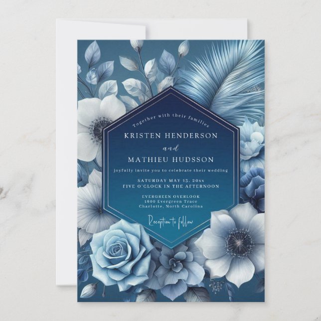 Convites Casamento Flor de Sombra Índigo (Frente)