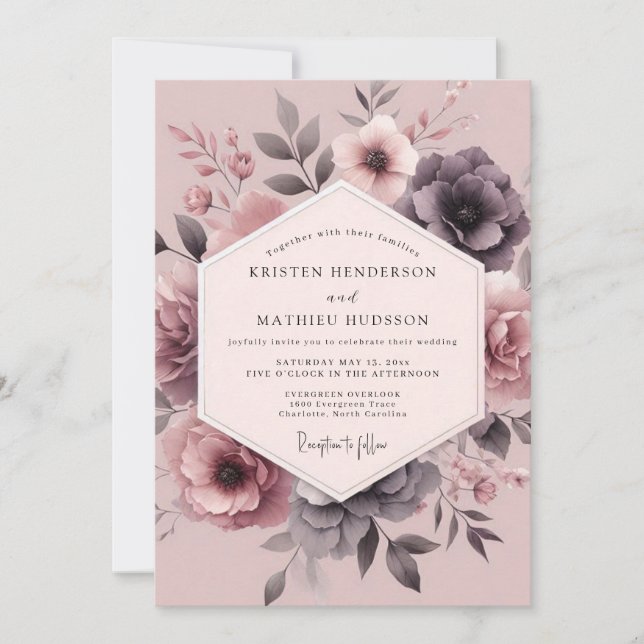 Convites Casamento Flor de Sombra Malva (Frente)