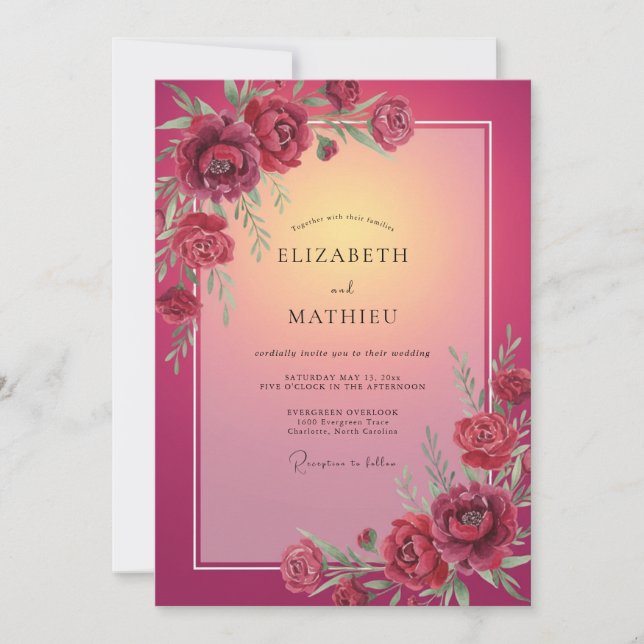 Convites Casamento Flor de Sonho Borgonha (Frente)