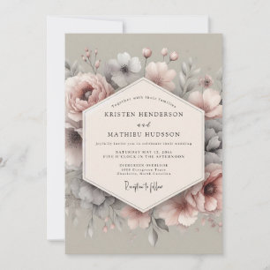 Convites Casamento Flor de Sonho Cinza Rosado
