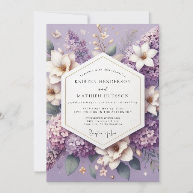 Convites Casamento Flor de Sonho Lavanda (Frente)