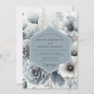 Convites Casamento Flor de Sussurro Azul Ardósia