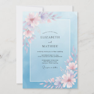 Convites Casamento Flor de Sussurro Azul Empoeirado