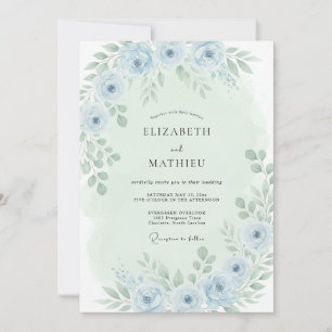 Convites Casamento Flor de Sussurro Azul Pó