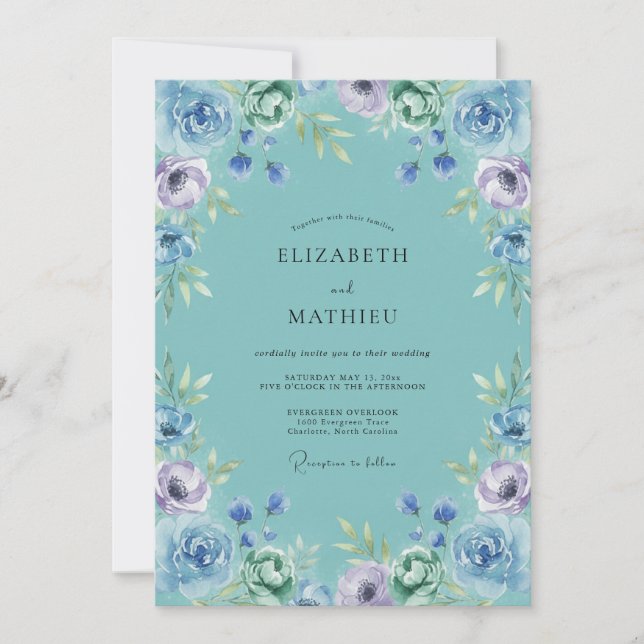 Convites Casamento Flor de Sussurro Turquesa (Frente)