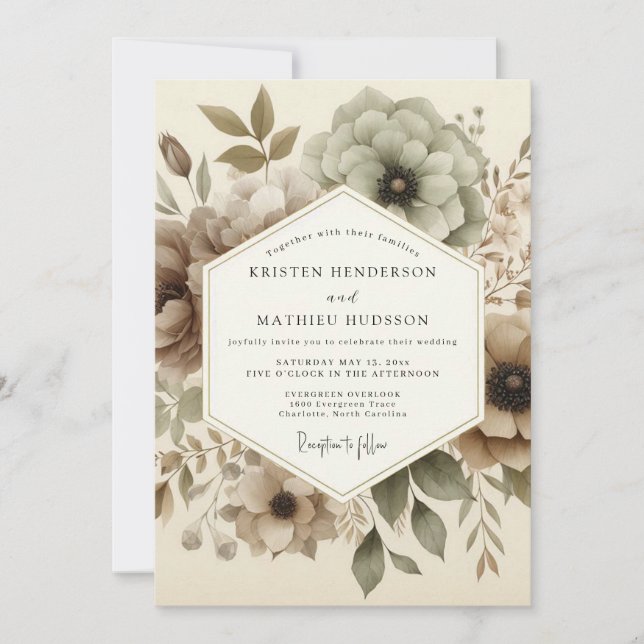 Convites Casamento Flor de Taupe Etéreo (Frente)