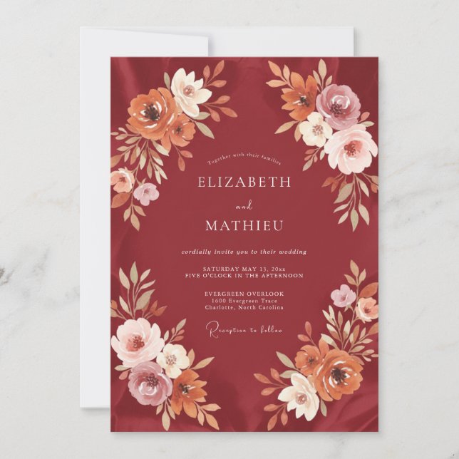 Convites Casamento Flor de Terracota Marrom (Frente)