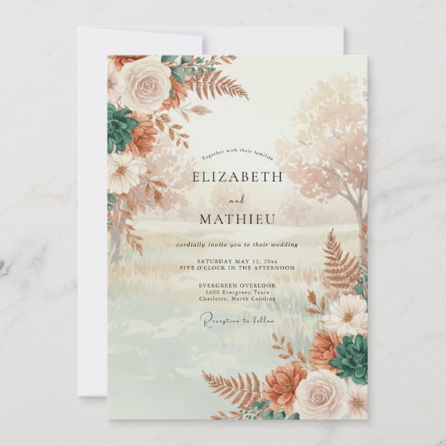 Convites Casamento Flor de Terracota Suave (Frente)