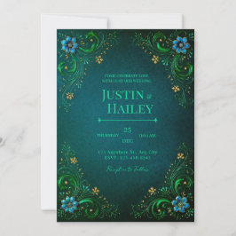 Convites Casamento Flor de Tília Azul Meia-Noite