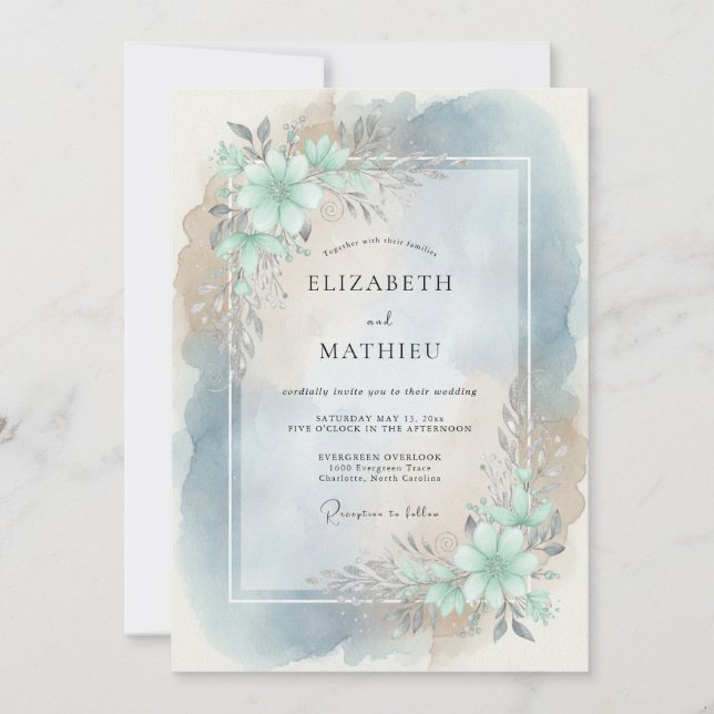 Convites Casamento Flor de Turquesa (Frente)