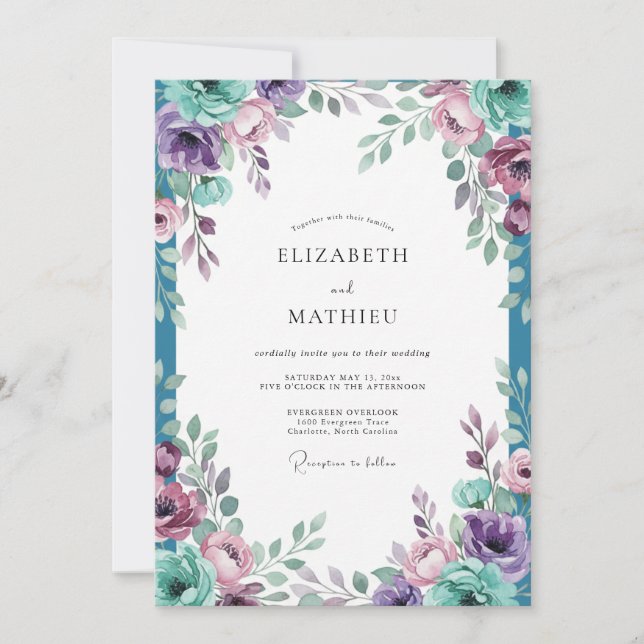 Convites Casamento Flor de Turquesa Âmbar (Frente)