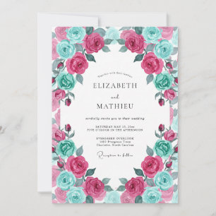 Convites Casamento Flor de Turquesa Magenta