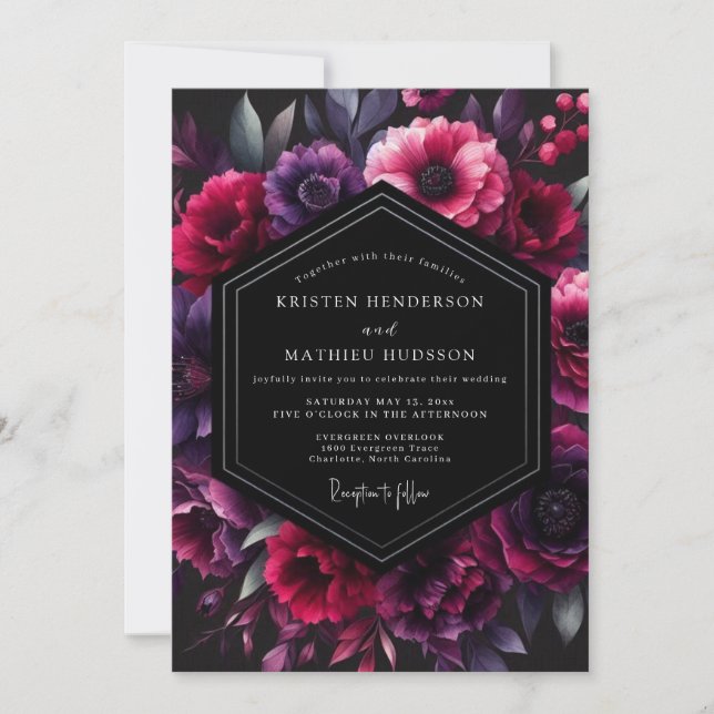 Convites Casamento Flor de Umbra Ameixa (Frente)
