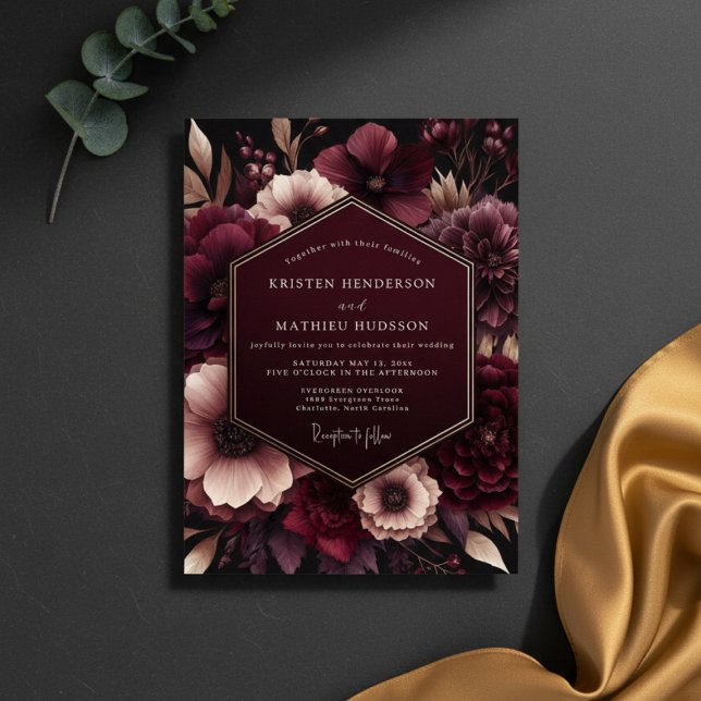 Convites Casamento Flor de Veludo Borgonha (Criador carregado)