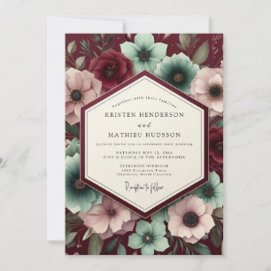 Convites Casamento Flor de Veludo Borgonha