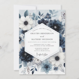 Convites Casamento Flor de Véspera Azul Empoeirado