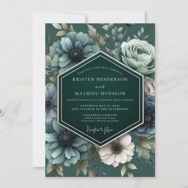 Convites Casamento Flor de Véu Noturno Esmeralda (Frente)