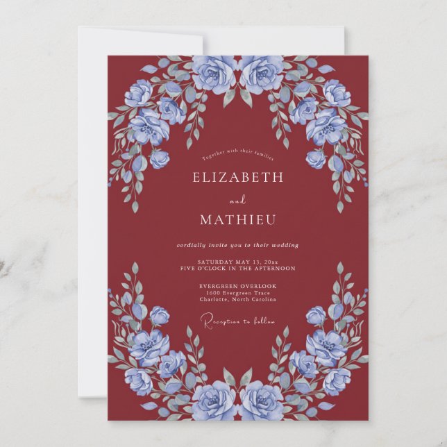 Convites Casamento Flor de Vinho Roxo (Frente)
