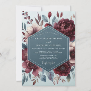 Convites Casamento Flor de Vinho Tinto Burgundy Slate Vinta