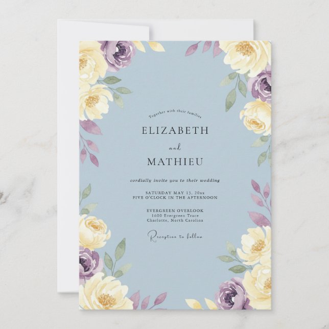 Convites Casamento Flor de Violeta de Aço (Frente)