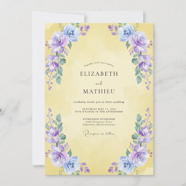 Convites Casamento Flor de Violeta Manteiga (Frente)