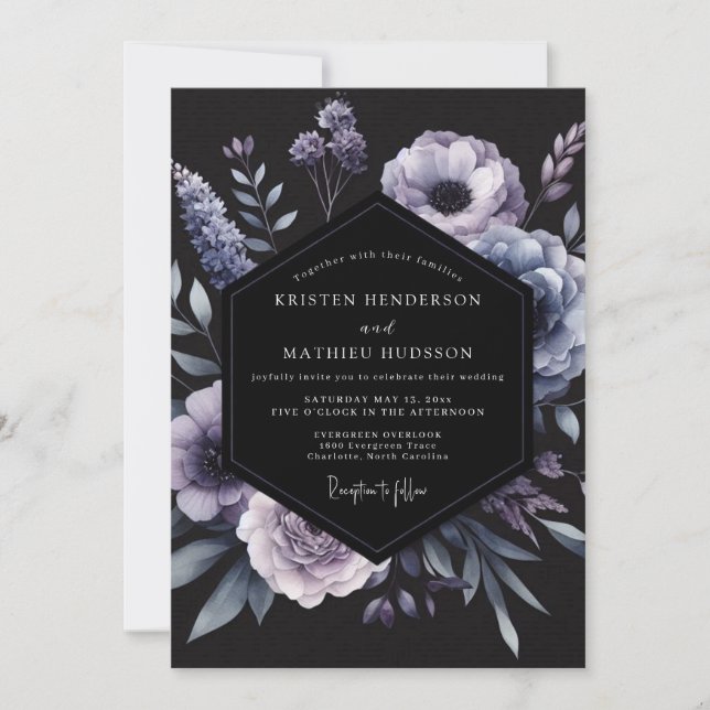 Convites Casamento Flor de Wisteria Noir (Frente)