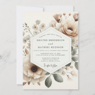 Convites Casamento Flor Desbotada Bege