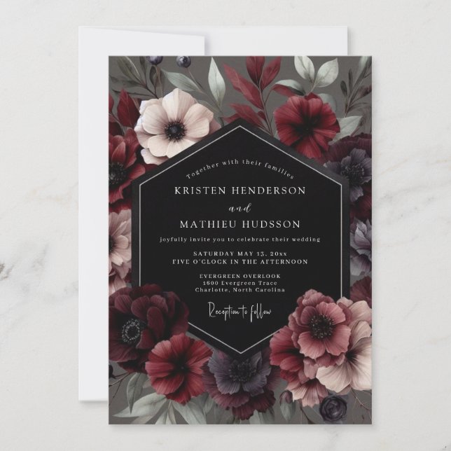 Convites Casamento Flor Garnet Gothic Bloom (Frente)