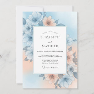 Convites Casamento Flor Gentil Azul Céu