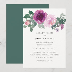 Convites Casamento Flor Magenta Rosa Pérola Branco Folha Ve