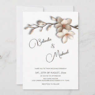 Convites Casamento Flor Magnólia Efeito Realçado Branco Esm