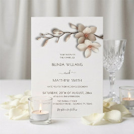 Convites Casamento Flor Magnólia Texturizada Branco de Marf