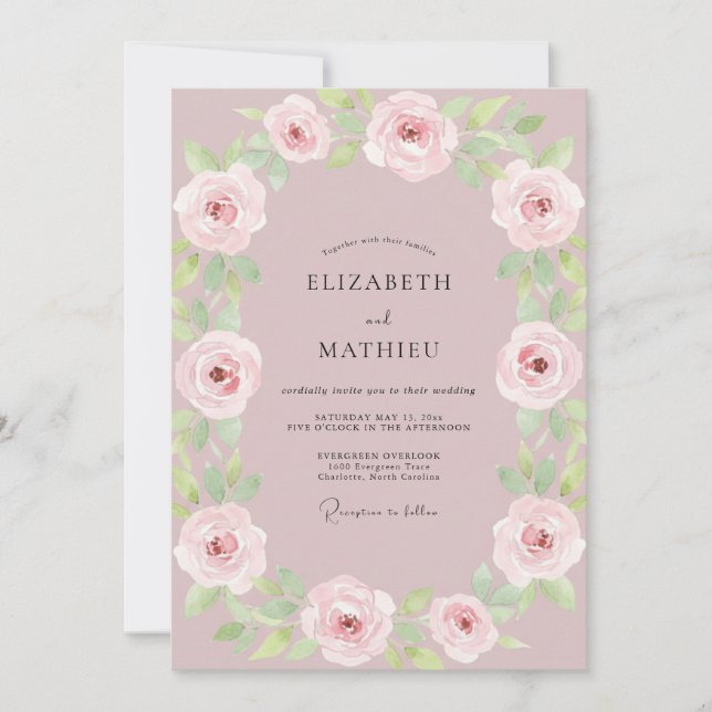 Convites Casamento Flor Malva Rosa (Frente)